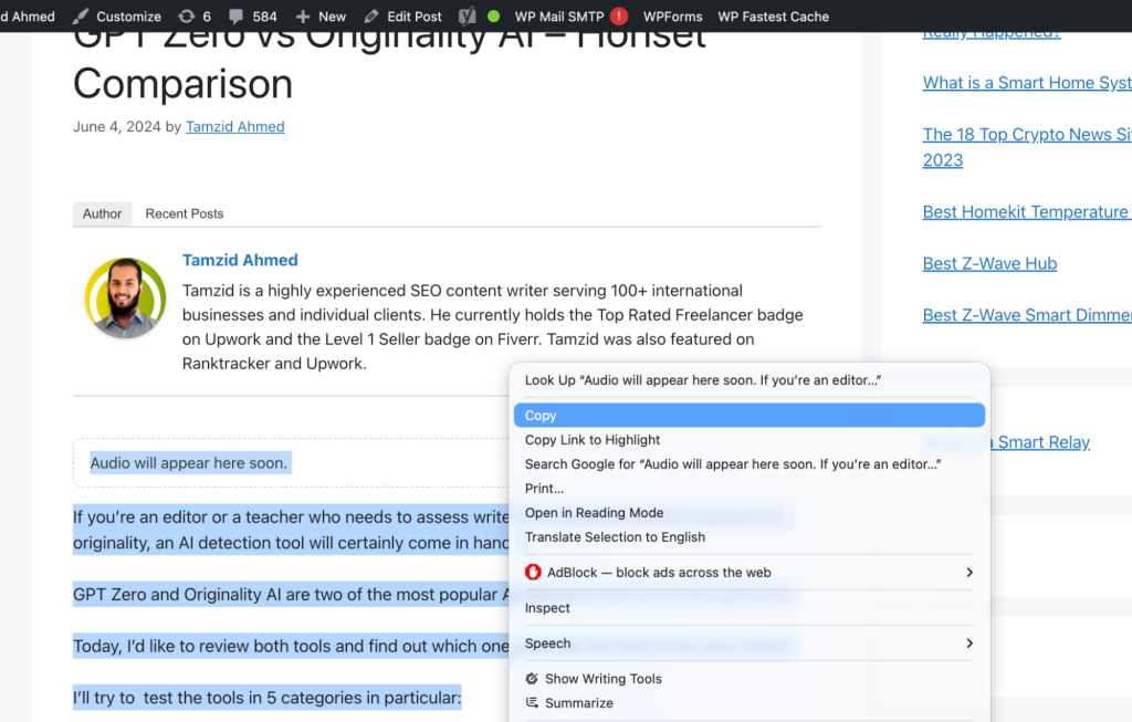 Copying my Previously Published Content for Checking Plagiarism